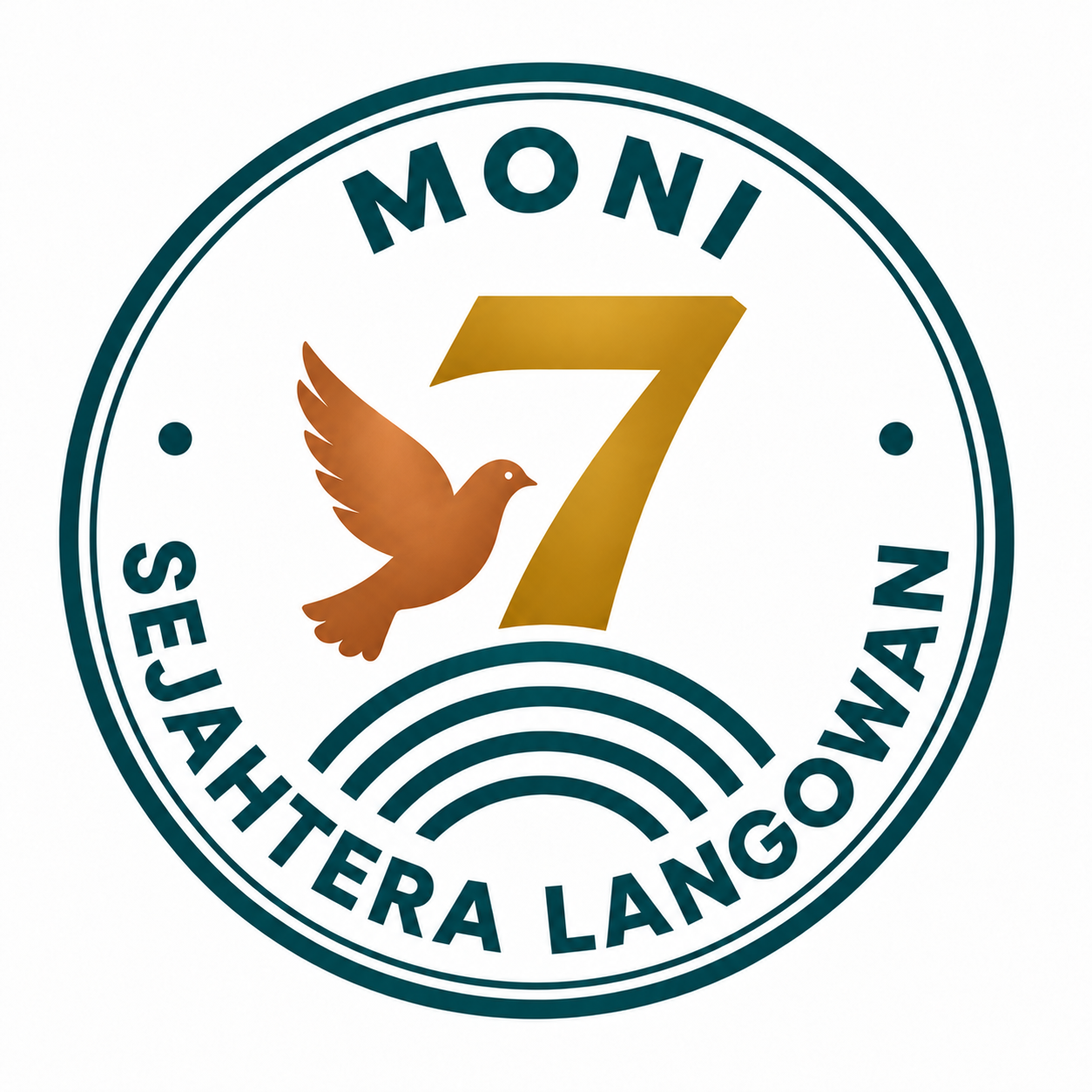 Moni Sejahtera Langowan company emblem with a dove and a gold seven