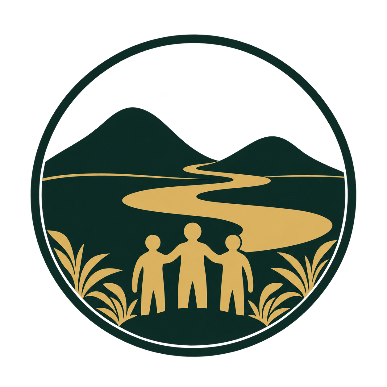 Moni Tribe customary landholders icon with a river, hills and community figures